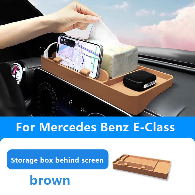 Boîte de rangement marron pour Mercedes Benz Classe E, derrière l'écran.
