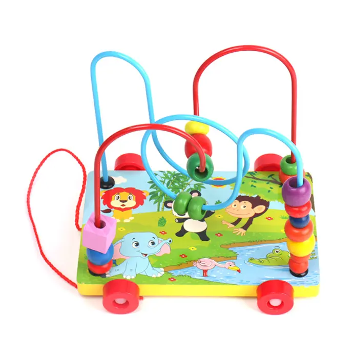 학습 유치원 교육 원형 장난감 나무 다채로운 롤러 코스터 구슬 미로 장난감 유아