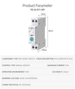 Para TONGOU 1P Smart Wifi Disyuntor Tuya Función de medidor eléctrico para uso doméstico Disyuntor inteligente multifunción en miniatura