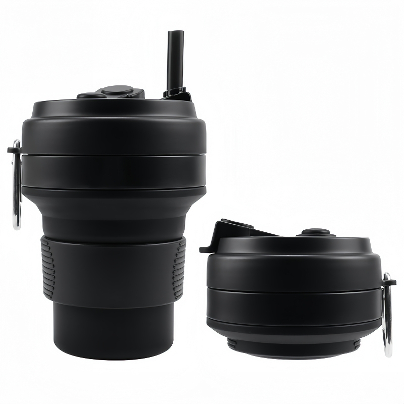 Vaso negro de 350 ml con pajita