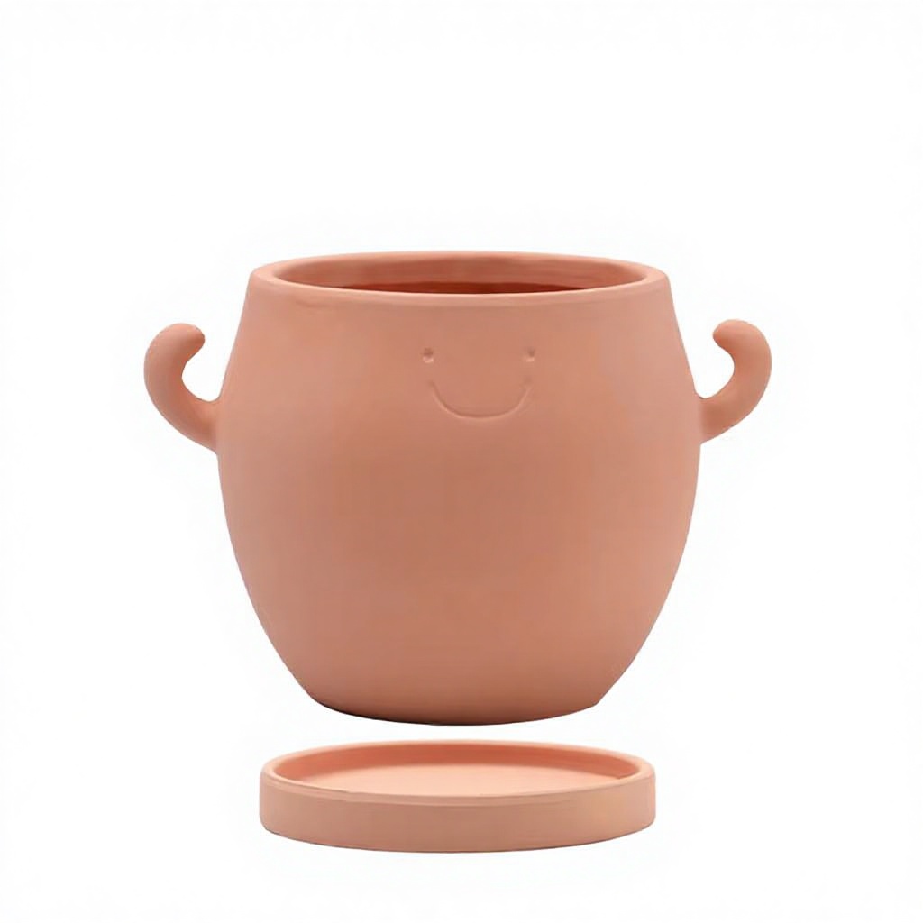 Hombre gordo sonriente de cerámica roja, tamaño pequeño, 15.5 cm.