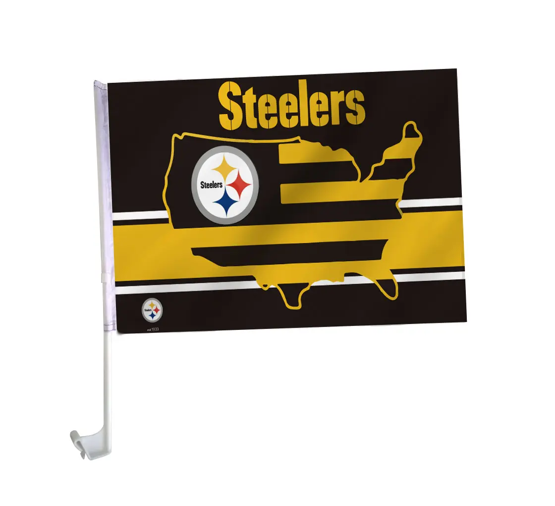 Venda quente NFL Personalizado fibra poliéster impresso 12x18 polegada bandeira do logotipo do carro Pittsburgh Steelers