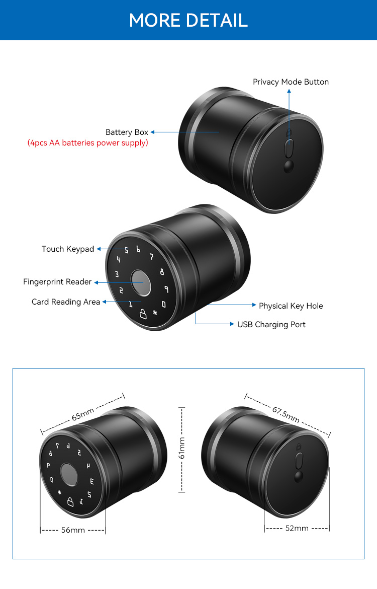 Tediton Safety Fingerprint Digital Deadbolt with Tuya App Keypad Home Fingerprint Smart Door Lock