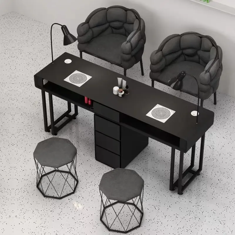 Pacote de móveis para salão de beleza, mesa de manicure, mesa de manicure tufada luxuosa com cadeira