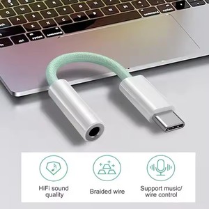 适用于手机的尼龙编织USB C至3.5毫米辅助适配器15 16 USB C至3.5插孔音频电缆转换器安卓耳机适配器 - Product Image 3