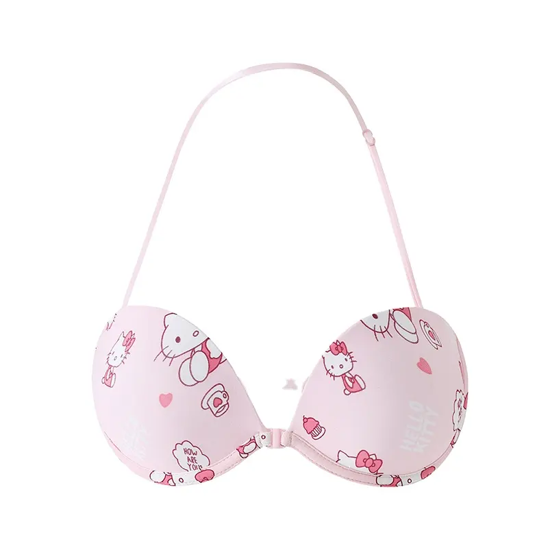 Pabrik grosir top fashion halter multiway strapless tanpa tali punggung terbuka Hello Kitty dicetak bra mulus untuk Gadis