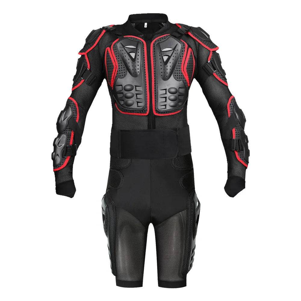 Wosawe Mannen Racen Motorcrosssets Motorpantserjas En Korte Broek Motorfiets Heupbescherming Lichaam Volledig Pantser Zwart/Rood