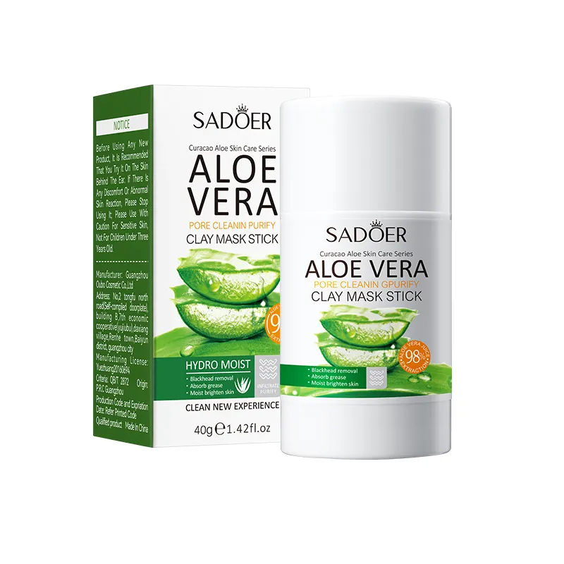 Vente chaude marque privée SADOER hydrater nettoyage en profondeur contrôle de l'huile Aloe Vera masque facial solide bâton