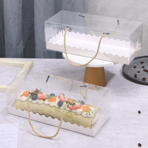 Doğrudan satış şeffaf dikdörtgen PET kek rulo ambalaj kutusu için isviçre rulo keki pişirme pasta depolama Satchel gıda şeker için - Product Image 2