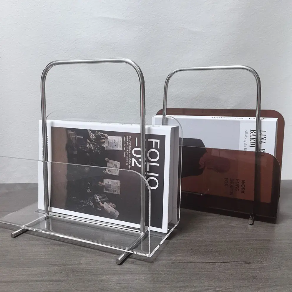 Nova moda cristal transparente moderna decoração de casa pequena mesa acrílico brochura expositor revista arquivo organizador livros titular