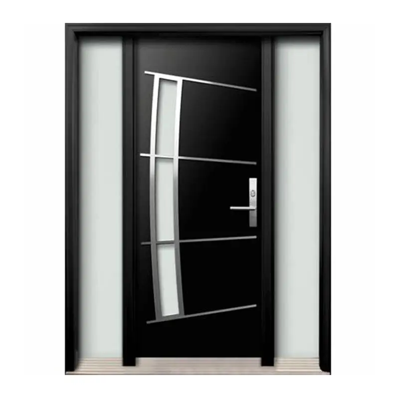 Turkey armored security steel door with glass black steel exterior door with smart door lock