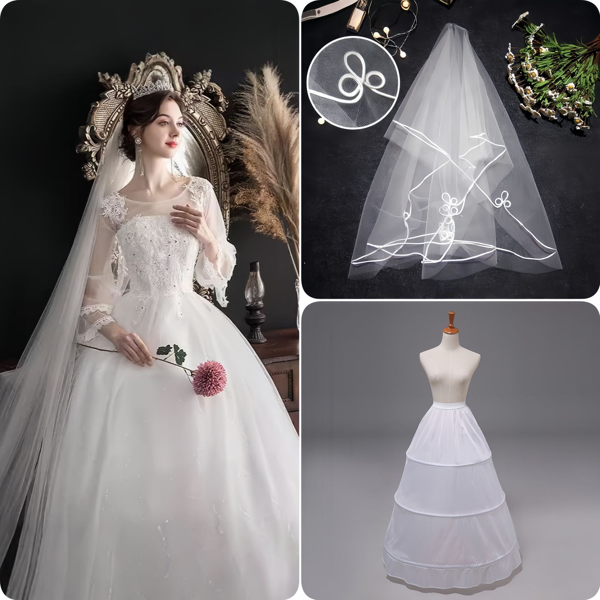 robe blanche + jupon + voile