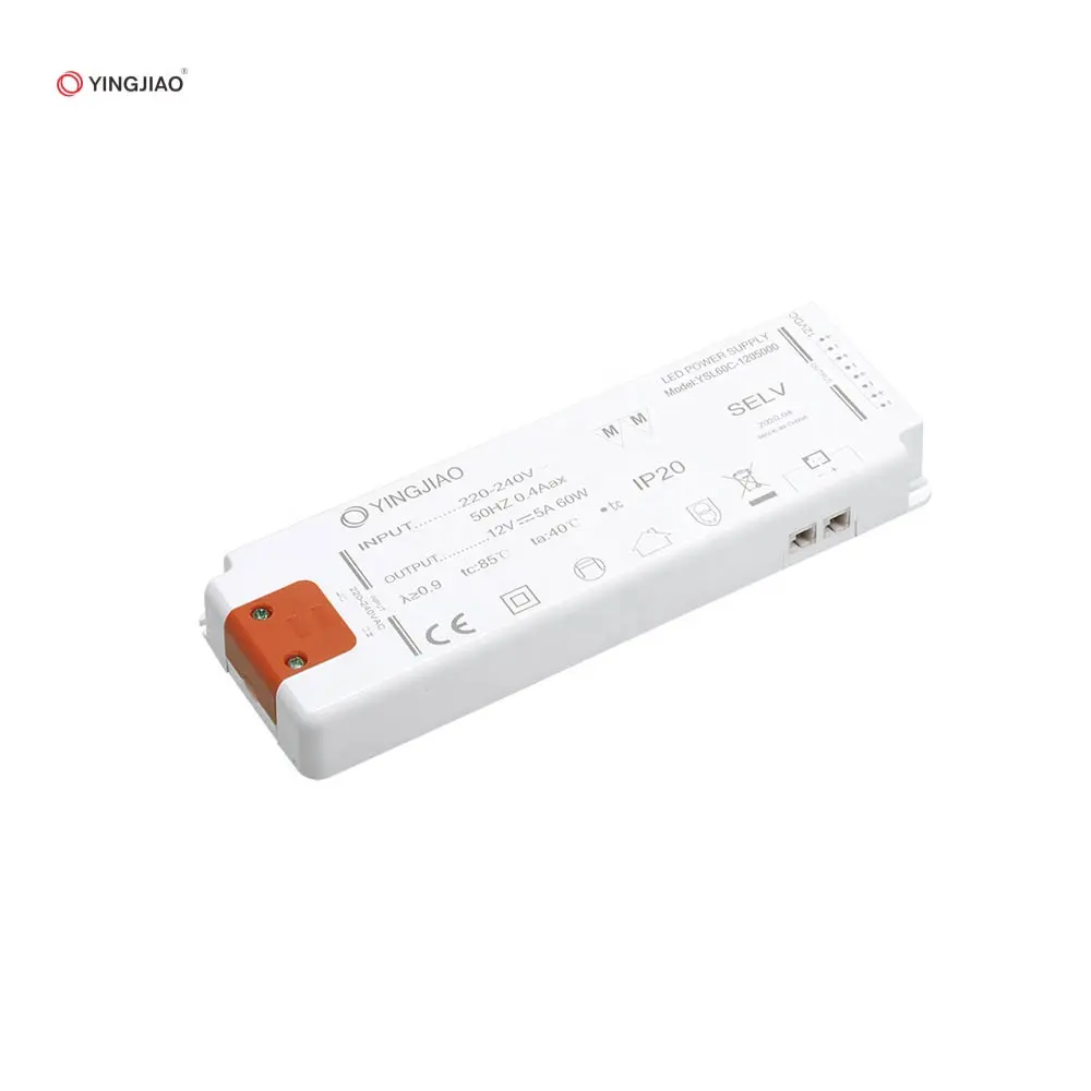 Yingjiao Controlador LED múltiple Voltaje constante Delgado 30W 60W Fuente de alimentación 12V 24V Fuente de alimentación de iluminación LED