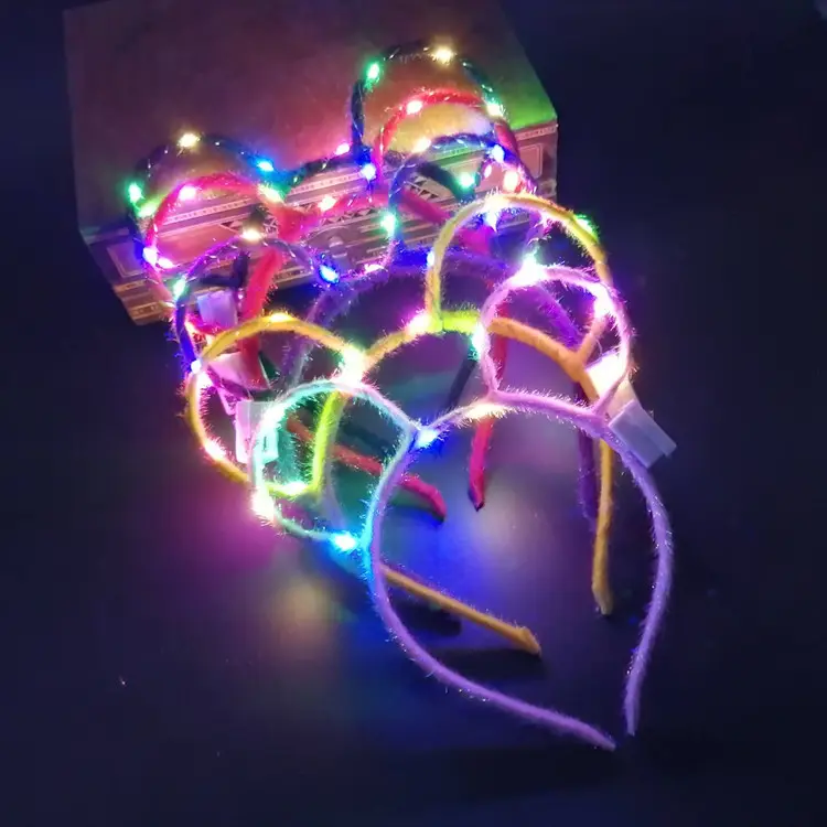 Nicro colorato Led lampeggiante bagliore gatto conigli orecchie fasce per ragazze festa di compleanno bambini bambini fiori ghirlande testa incandescente