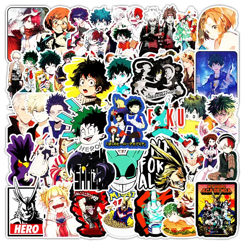 50 pièces d'autocollants en vinyle anime my hero one's justice, autocollants pour guitare, étui de voyage, bouteille d'eau, voiture, bagages, vélo, cadeau pour enfant