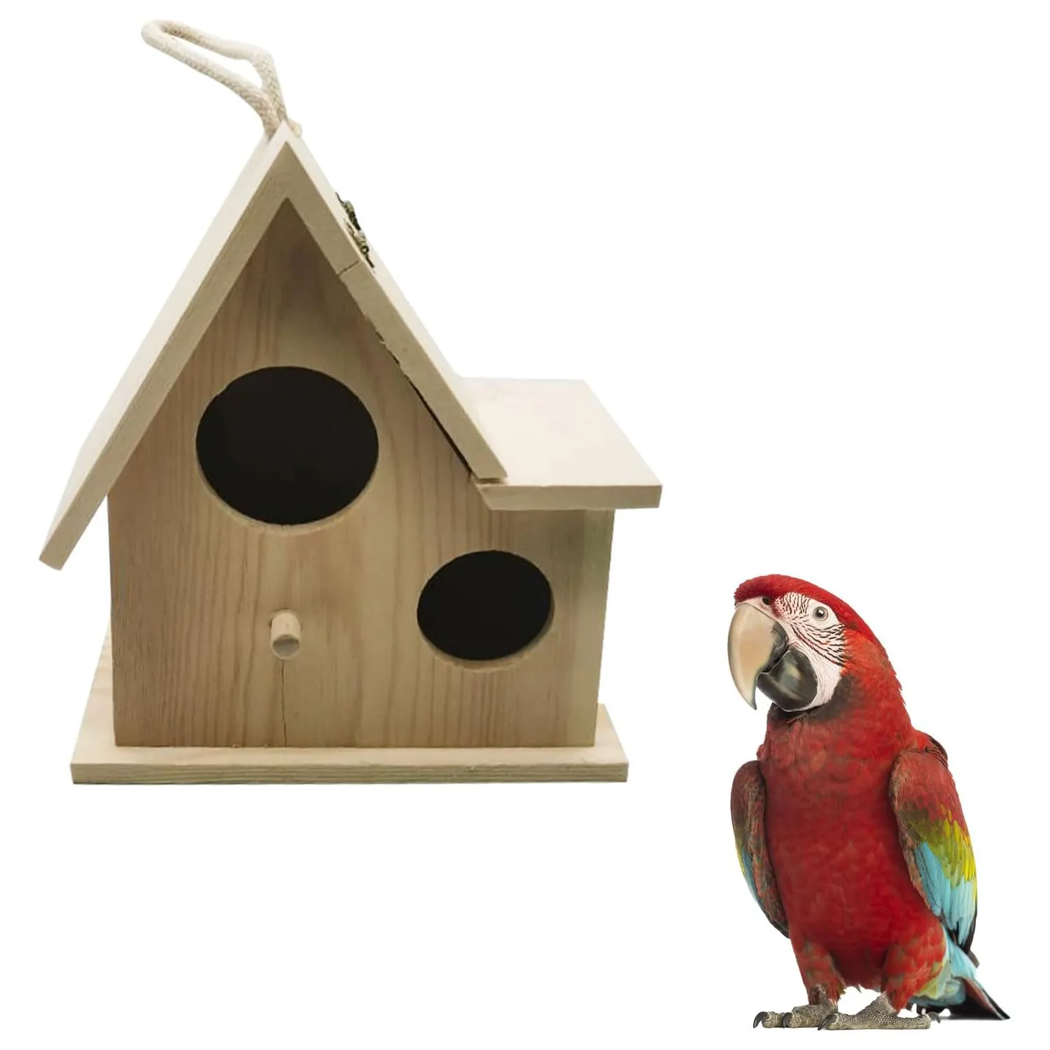 Casa de pájaros de madera, casa de pájaros colgante para exteriores, caja de anidación de periquitos, caja de madera para cría de pájaros