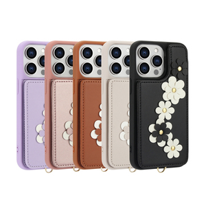 iPhone 16 15 14 13 12 11 Pro Max X XR钱包手机套翻盖聚氨酯皮革钱包手机套，带挂绳批发手机配件 - Product Image 1