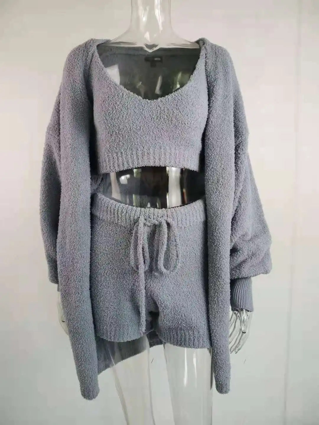 Conjunto de Jersey y pantalón corto para mujer, conjunto de 3 piezas, suéter de punto