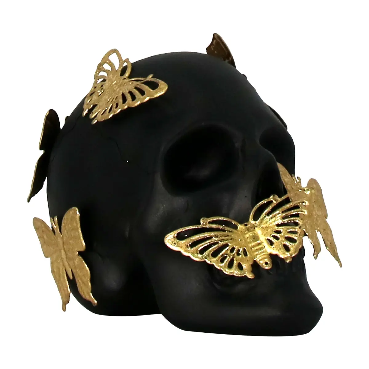 Cráneo de poliresina hecho a mano para decoración del hogar, esqueleto de mariposa, decoración de resina personalizada para Halloween, venta al por mayor