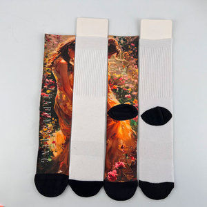 Özel tasarımlar için siyah ayak ve topuk ile süblimasyon ısı transferi için özel erkek beyaz Polyester çorap - Product Image 1