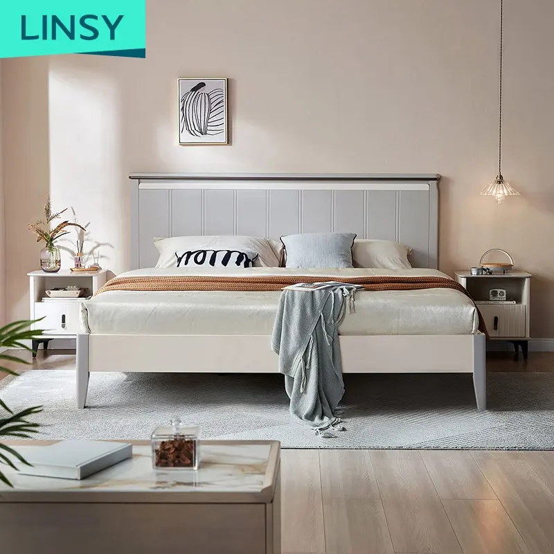 Linsy Luxus moderne Holzkiste Schlafzimmer möbel Set Luxus Kingsize-Bett Classic für Home Bed Holz betten Rahmen Ls227A2