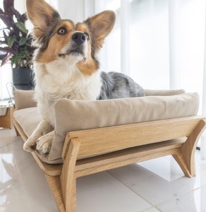 犬用ベッドオークベージュ枕高級木製ペット寝床屋内ソリッドハウス高級木製 - Product Image 2