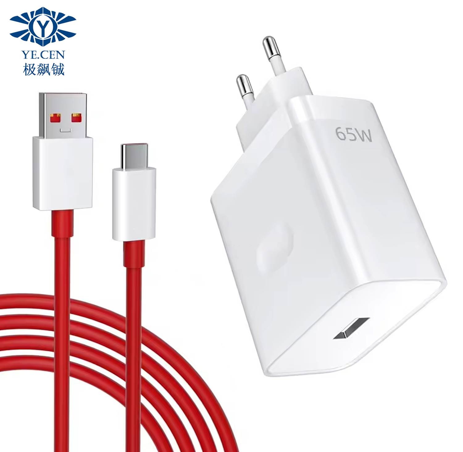 White 65w charger + Red 1m cable u-c