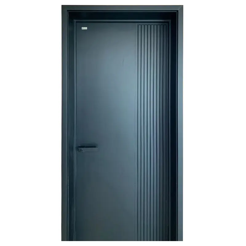 باب مخصص خشبي فرنسي صلب باب غرفة نوم داخلي بسيط صديق للبيئة مطلي باللون الأسود