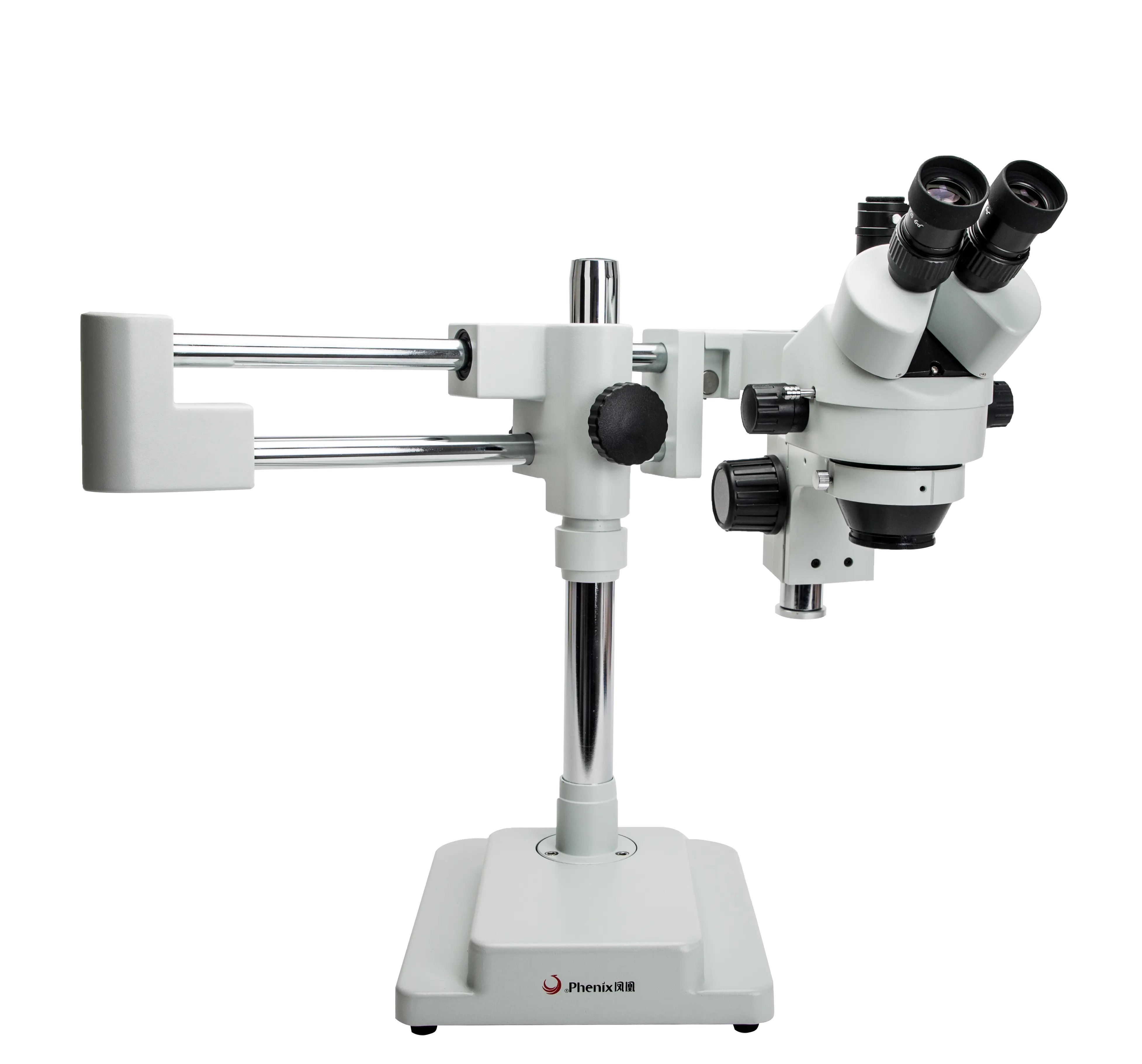 Microscópio phenix trinocular, tela de 9.7 polegadas 180x trinocular, suporte de boom duplo, microscópio estéreo zoom