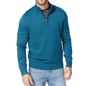 Áo len nam 100% cotton dệt kim tay dài mùa thu, kiểu dáng áo khoác có khóa kéo một phần cổ đứng, sản xuất bởi nhà máy dệt kim. - Product Image 4