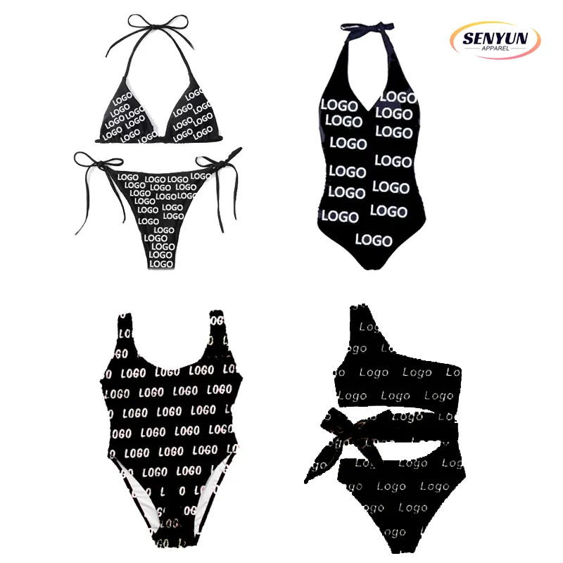 Conjunto de biquíni de cintura alta para meninas, roupa de banho com estampa personalizada, roupa de banho monokini fitness para mulheres, moda praia, 2024