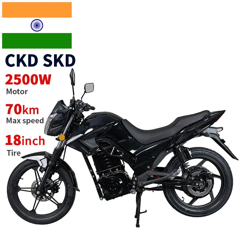 Motocicletas deportivas eléctricas de alta resistencia para adultos, motocicletas CKD SKD de 18 pulgadas, 2500W, 70 km/h, velocidad máxima, rango de 70km, superventas en India