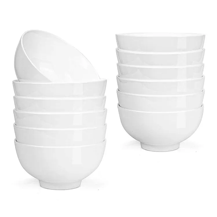 Atacado de macarrão de arroz branco, salada cerâmica tigela de porcelana conjunto de 4 6 8 10 peças