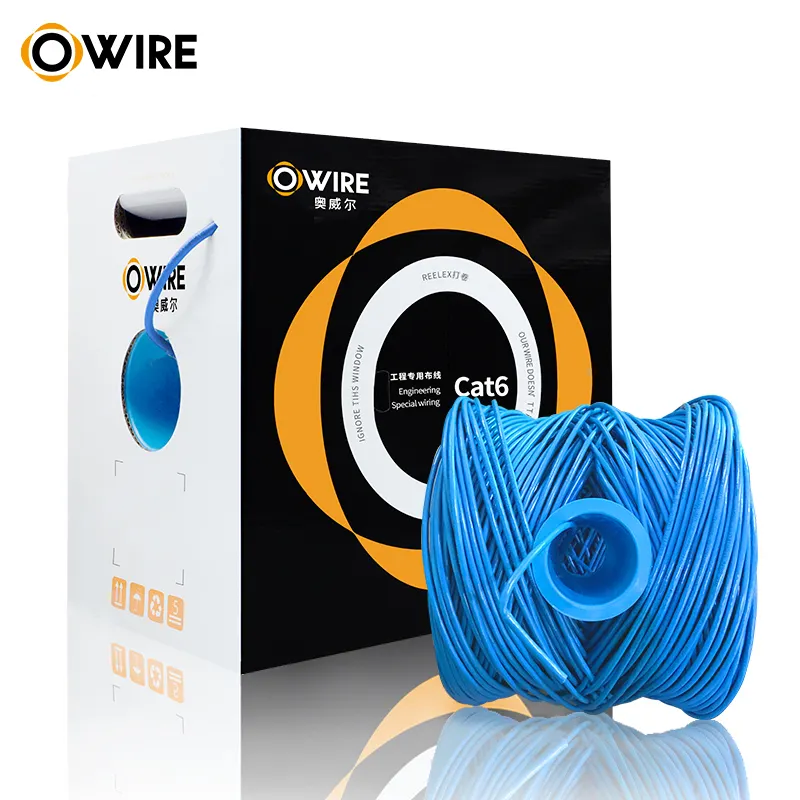 Owire-rollo de embalaje a granel, cartón reelex de 305m, 23, 24 awg, 4 pares trenzados, lszh, pvc, utp, ftp, cat6, cat 6, cable de red OEM