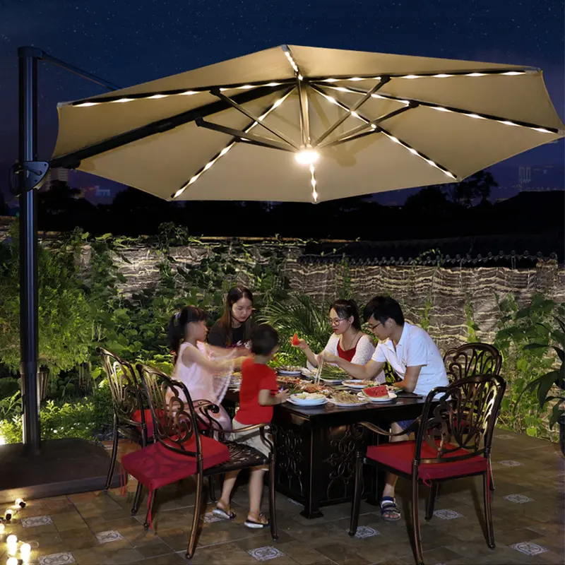 Ombrello all'aperto LED Patio spiaggia Parasole Ristorante Rotativo Giardino Ombrelloni Ombra Per Cortili