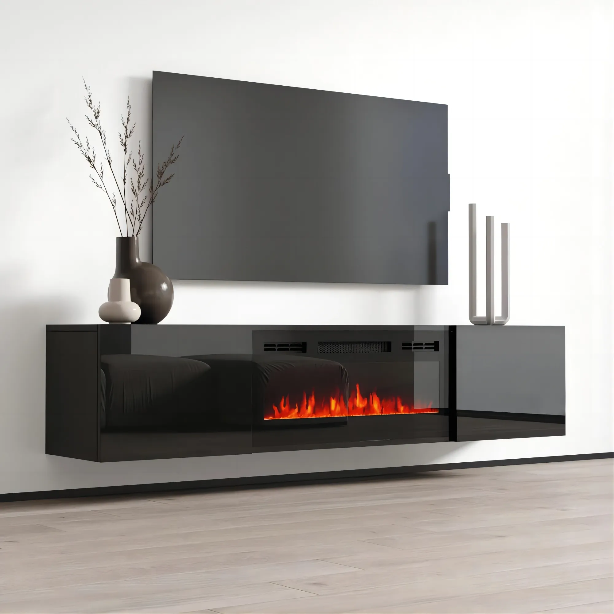 Kejia High Gloss Storage a parete in legno Lcd TV Rack Cabinet Design caminetti elettrici supporti TV