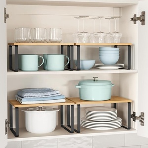 Empilhável Metal madeira Gabinete Organizador Prateleira Conjunto de 2 Cozinha Contador Prateleiras Cozinha Armazenamento Spice Rack
