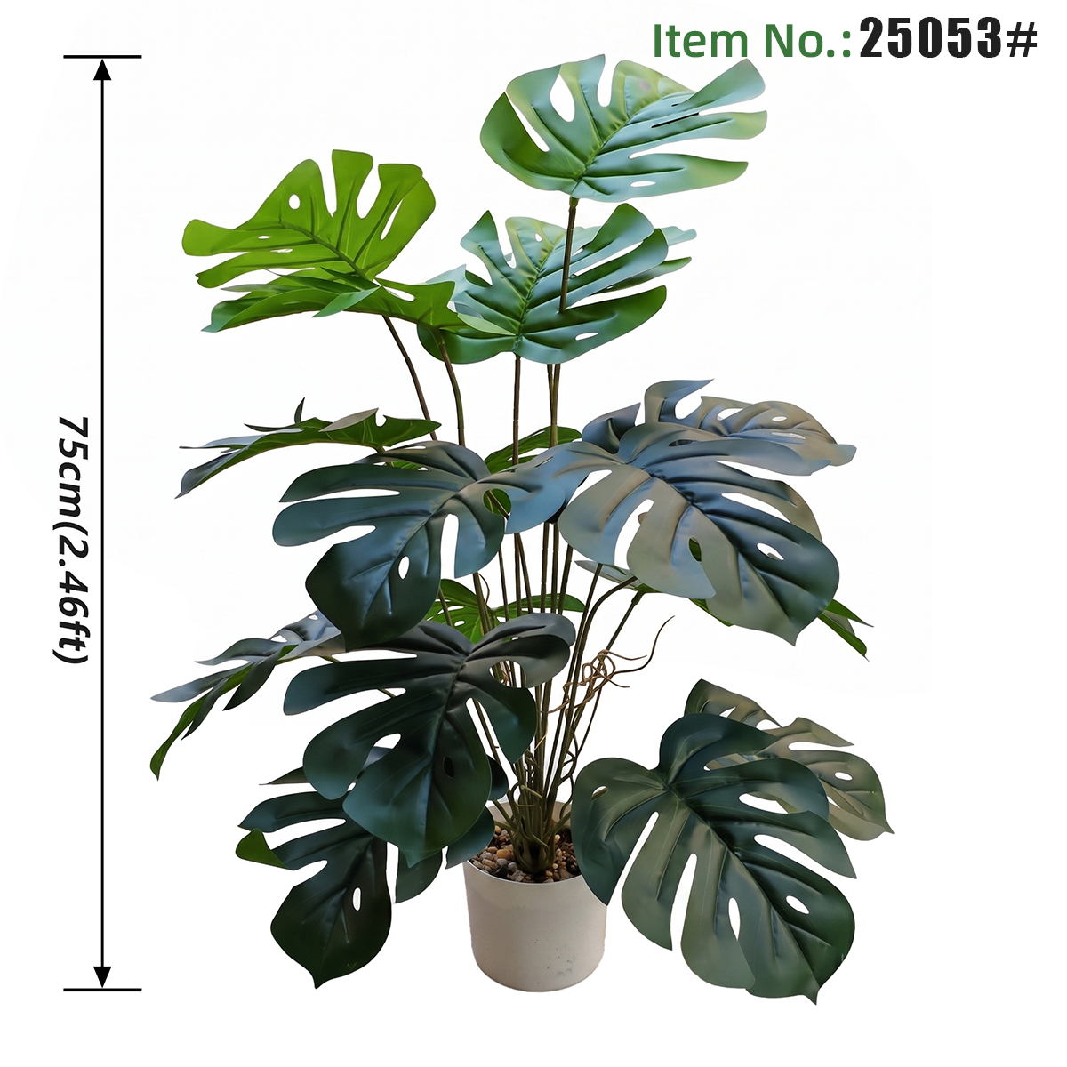 Plante artificielle en pot Monstera, vert foncé uni, 75 cm
