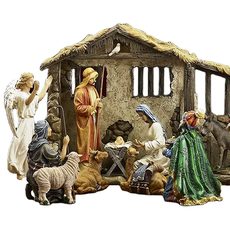 Set di presepe natalizio in resina con ornamento religioso di qualità Premium