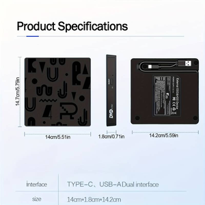 热卖外部DVD驱动器类型-C USB 3.0刻录机刻录机光盘/DVD RW只读存储器，适用于苹果笔记本电脑Win7/8/10/11电脑 - Product Image 3