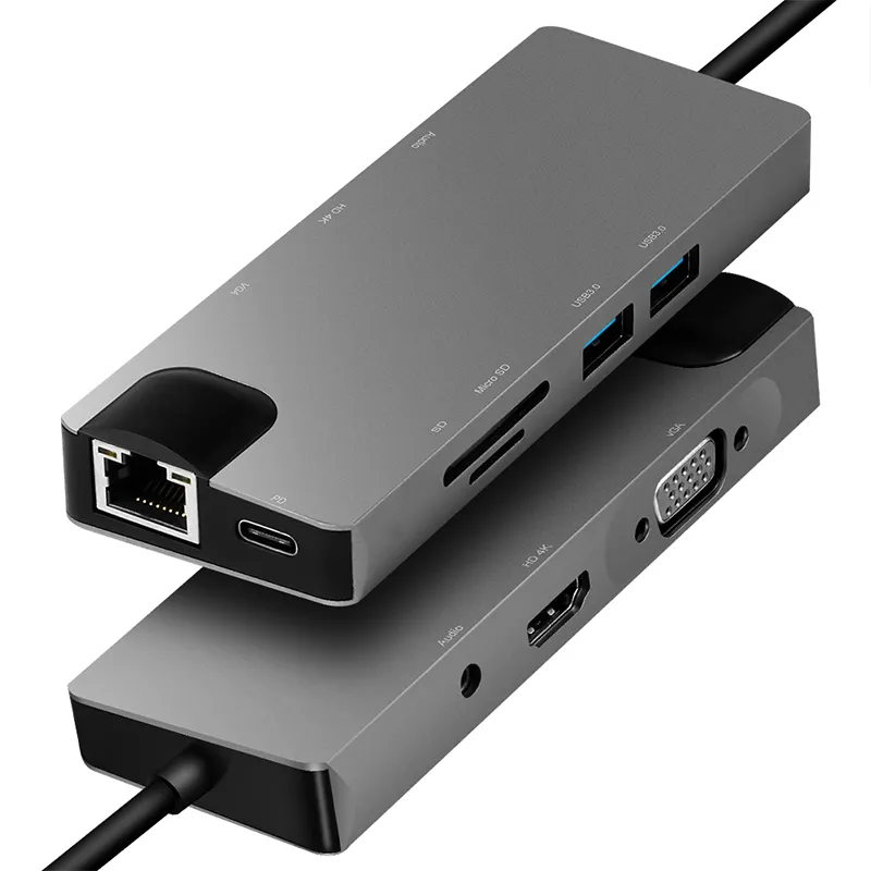 9 In 1 Docking station Hochgeschwindigkeits-5-Gbit/s-Laptop Typ USB C-Hub HD-Mi PD TF SD-Kartenleser USB 3.0 USB 2.0 USB-Hub für Unternehmen