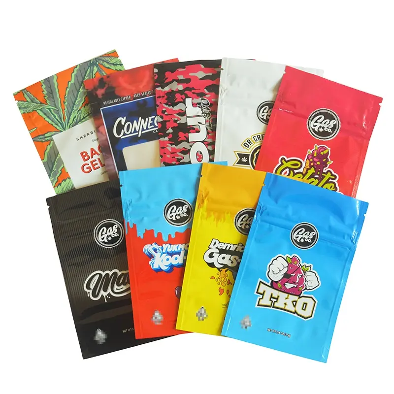 3.5 mylar bag cookies packaging plastic bags Zip Lock resealable double seal smell proof candy leaf california mixed zipper