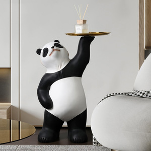 Panda enfeites de escultura, bandeja de resina para decoração de escultura em sala de estar, armazenamento de casa, panda