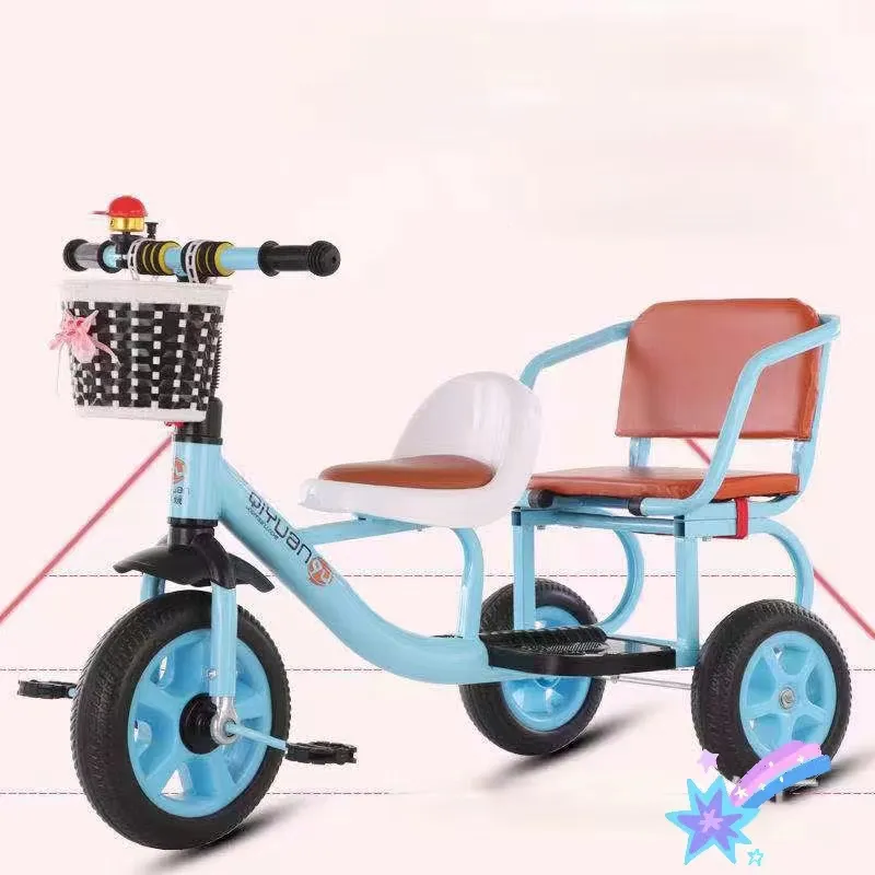 बच्चों के लिए थ्री व्हील्स ट्रेलर किड्स डबल सीट बेबी ट्विन्स ट्राइसाइकिल, बच्चों के लिए पैडल के साथ सवारी खिलौने