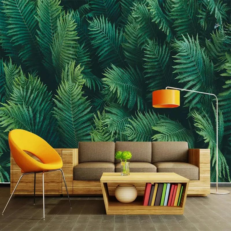 Papel de parede personalizado de parede, mural de parede com estampa de árvore verde folhas de foto para sala de estar quarto decoração de casa