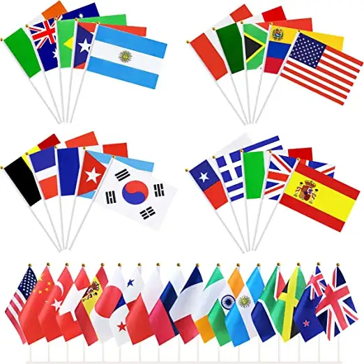 بالجملة جديد 5x8 بوصة عصا العلم المصغرة 17 دولة الدولية العالم البوليستر اليد الراوية علم