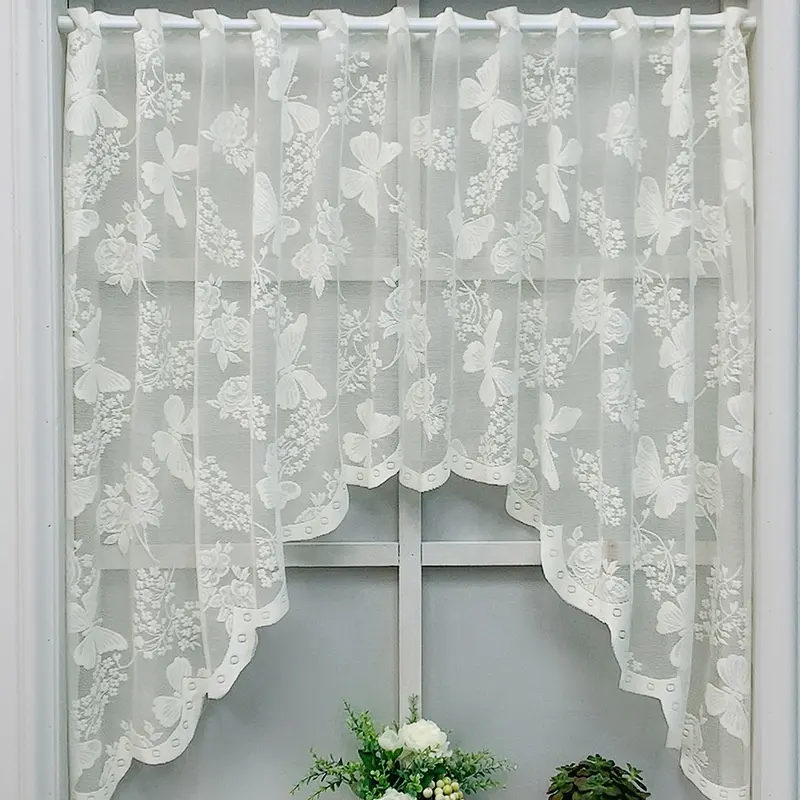Bindi, cortina transparente de partición de encaje blanco nórdico americano, cortina de café de mariposa pequeña, cortinas de puerta para la cocina