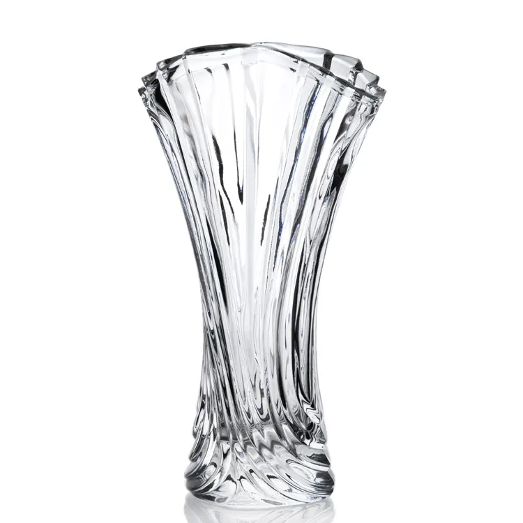 Custom Design Twist Shape Fashion Engraved Exquisite Glass Vase with Pattern Decorative