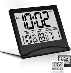 Digitaler Reise wecker Faltbarer Kalender Temperatur Timer LCD-Uhr mit Schlummer modus Große Anzahl Anzeige Batterie betrieben - Product Image 2