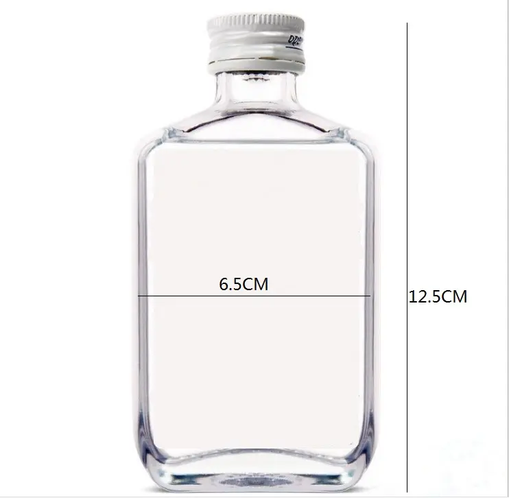 Customizable 100ml flat square beverage juice coffee wine bottles glass flask bottle